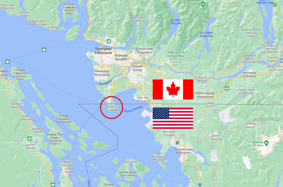 Восточное озеро на границе сша и канады. Граница США И Канады на карте. Граница между США И Канадой на карте. Пойнт Робертс США. Канадско американская граница.